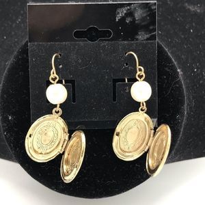 Gold tone locket earrings
